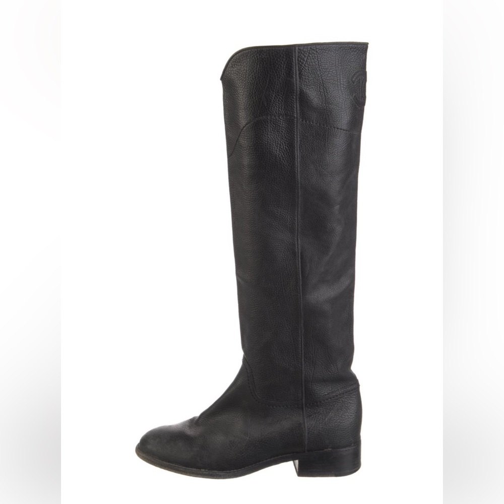 Chanel Black Leather Knee-High Riding Boots CC Logo IT 38.5 / US 8.5